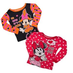 Disney Minnie Mouse Halloween Pajama Tops Lot 2 Girls 4T Witch Polka Dot